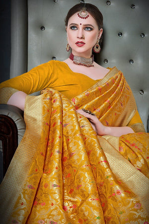 Mustard Yellow Banarasi Saree