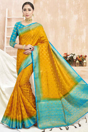 Mustard Yellow Zari Butta Saree