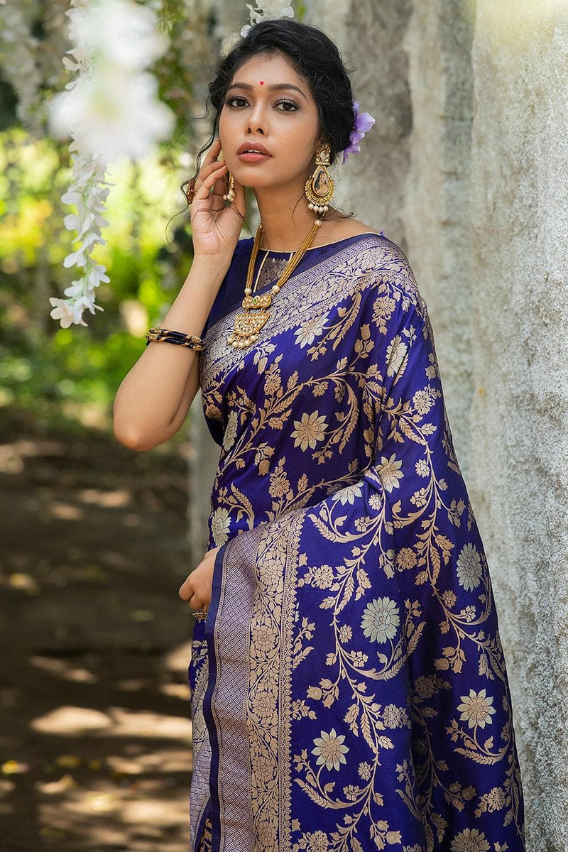 Buy Navy Blue Banarasi Saree 40991 Online Karagiri buy-navy-blue-banarasi-saree-40991-online-karagiri