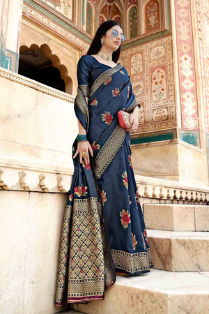 Navy Blue Banarasi Saree