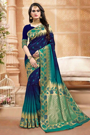 Navy Blue Zari Woven Banarasi Saree