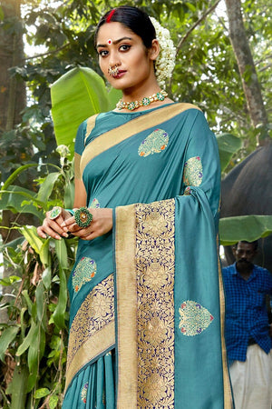 Ocean Blue Banarasi Saree