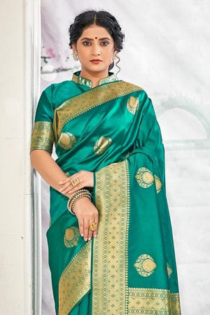 Ocean Blue Zari Motif Banarasi Saree