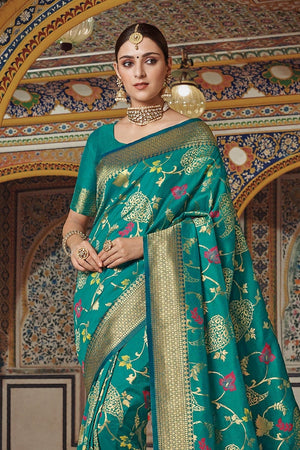 Ocean Blue Zari Woven Banarasi Saree