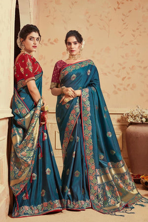 Peacock Blue Zari Woven Banarasi