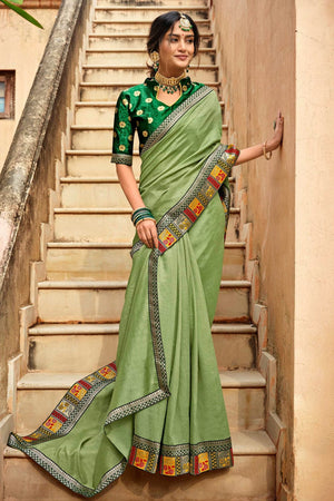 Pear Green Banarasi Saree