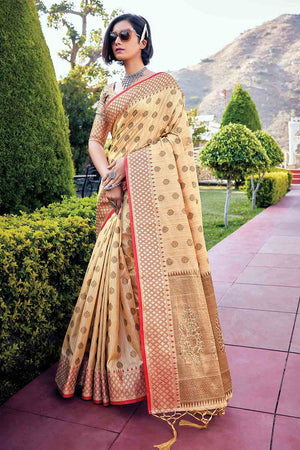 Pearlesecent Cream Banarasi Saree