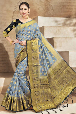 Pewter Grey Banarasi Saree