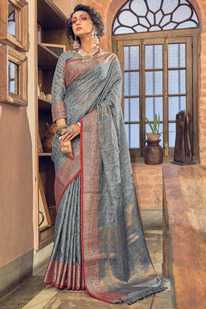 Pewter Grey Banarasi saree