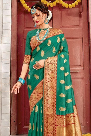 Pine Green Banarasi Saree