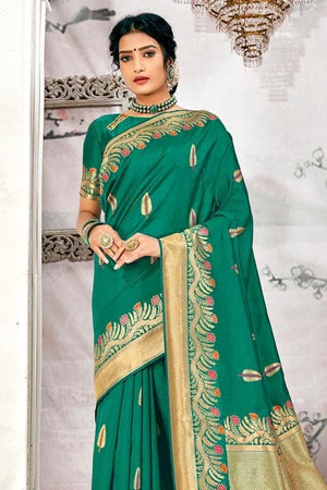 Pine Green Zari Motif Banarasi Saree