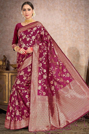 Plum Purple Printed Banarasi Saree