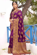 Plum Purple Zari Butta Woven Banarasi Saree Banarasi Saree Plum Purple Zari Butta Woven Banarasi Saree saree online