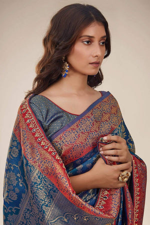 Prussian Blue Tanchoi Banarasi Saree