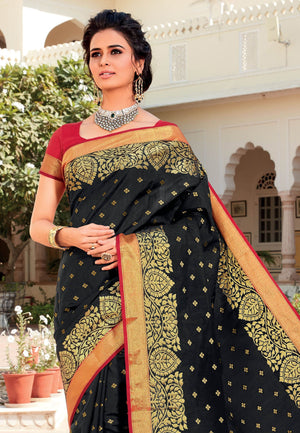 Raven Black Zari Woven Banarasi Saree