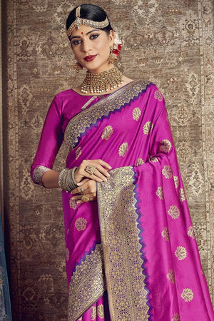 Red Violet Zari Woven Banarasi Saree