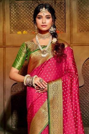 Rose Pink Zari Woven Banarasi Saree