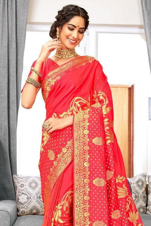 Rose Red Banarasi Saree