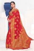 Rose Red Zari Butta Woven Banarasi Saree Banarasi Saree Rose Red Zari Butta Woven Banarasi Saree saree online