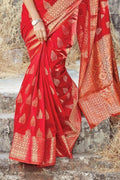 Rose Red Zari Butta Woven Banarasi Saree banarasi silk saree