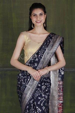 Royal Blue Intricate Jaal Woven Banarasi Saree