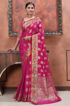 Ruby Pink Banarasi Saree