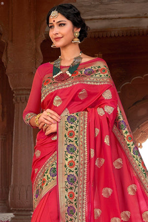 Ruby Pink Zari Woven Banarasi Saree
