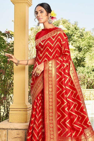 Rust Red Banarasi Saree