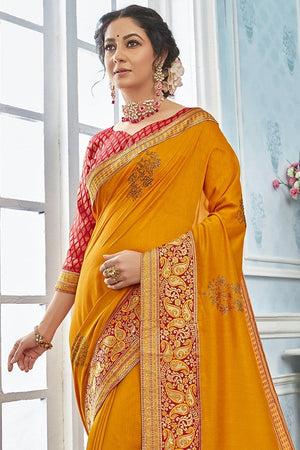 Saffron Yellow Zari Woven Banarasi