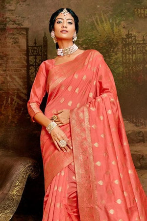 Salmon Pink Banarasi Saree