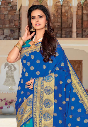 Sapphire Blue Zari Woven Banarasi Saree