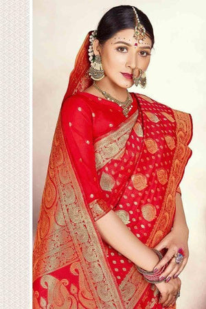 Banarasi Saree Scarlet Red Banarasi Saree saree online