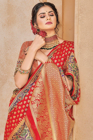 Scarlet Red Banarasi Saree