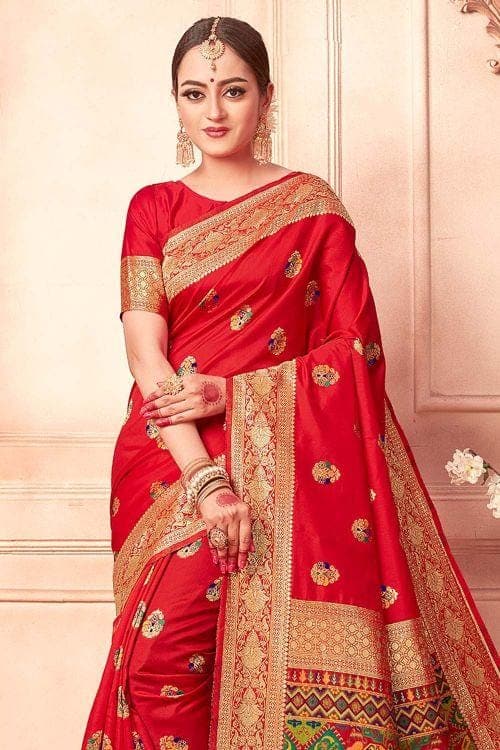 Scarlet Red Banarasi Saree With Meenakari Work Banarasi Saree Scarlet Red Banarasi Saree With Meenakari Work saree online