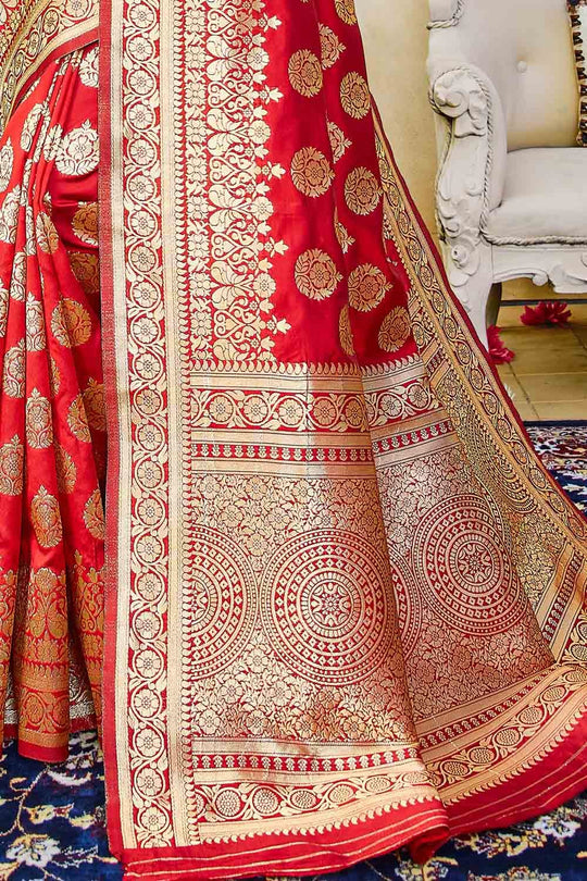 Scarlet Red Zari Butta Woven Banarasi Saree Banarasi Saree Scarlet Red Zari Butta Woven Banarasi Saree saree online