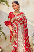 Scarlet Red Zari Butta Woven Banarasi Saree Banarasi Saree Scarlet Red Zari Butta Woven Banarasi Saree saree online