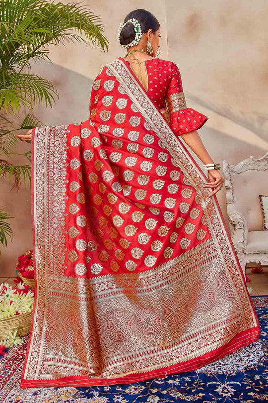 Scarlet Red Zari Butta Woven Banarasi Saree Banarasi Saree Scarlet Red Zari Butta Woven Banarasi Saree saree online