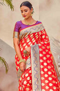 Scarlet Red Zari Butta Woven Banarasi Saree Banarasi Saree Scarlet Red Zari Butta Woven Banarasi Saree saree online