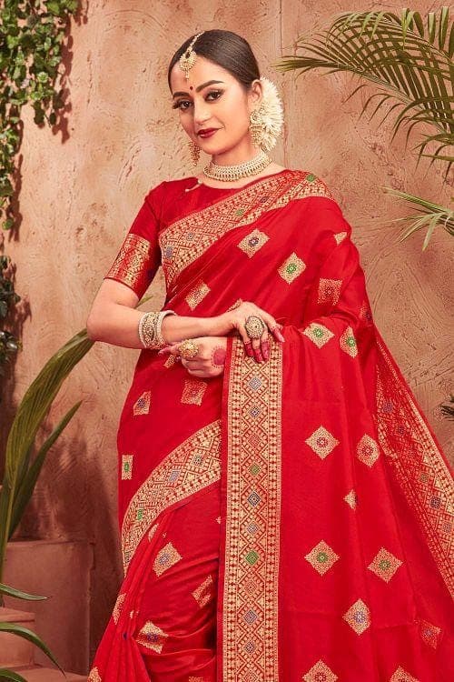 Scarlet Red Zari Woven Banarasi Saree Banarasi Saree Scarlet Red Zari Woven Banarasi Saree saree online