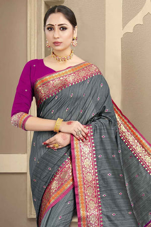 Steel Grey Banarasi Saree