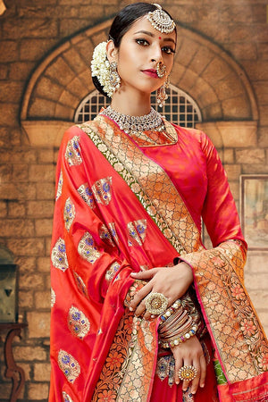 Strawberry Pink Banarasi Saree