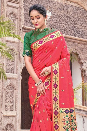 Strawberry Pink Banarasi Saree