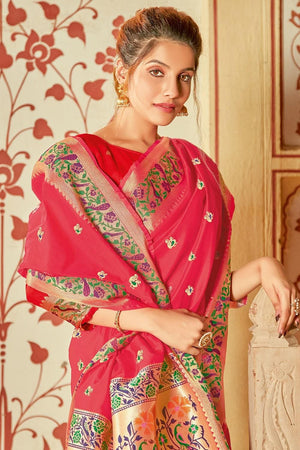 Strawberry Pink Banarasi Saree