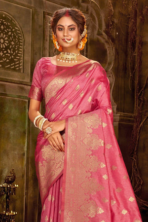 Taffy Pink Zari Woven Banarasi Saree