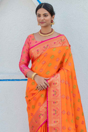 Tangerine Orange Soft Silk Banarasi Saree