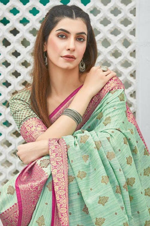 Tea Green Banarasi Raw Silk Saree