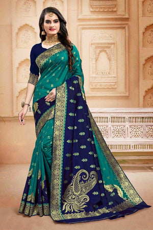 Teal Blue Multi Colour Zari Woven Banarasi Saree