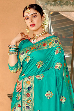 Tiffany Blue Banarasi Saree