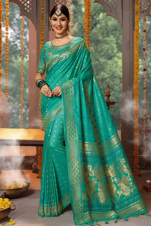 Tiffany Blue Jacqaurd Banarasi Saree