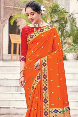 Tiger Orange Banarasi Saree